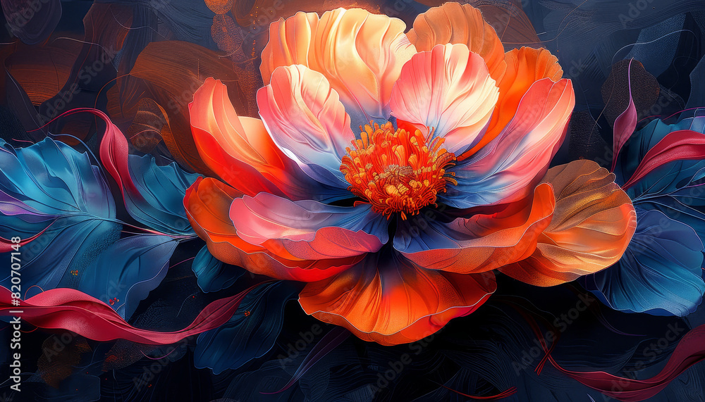 Canvas Prints a colorful flower with red petals and green leaves by ai generated image
