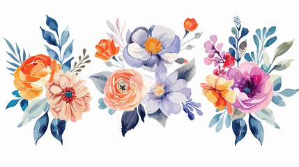 Colorful watercolor wildflower bouquet for background