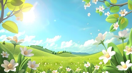 Fototapeta premium Captivating Springtime Landscape with Blooming Flowers and Lush Greenery