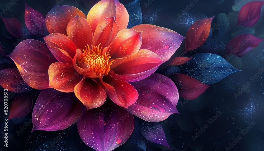 Canvas Prints a colorful flower with red petals and green leaves by ai generated image