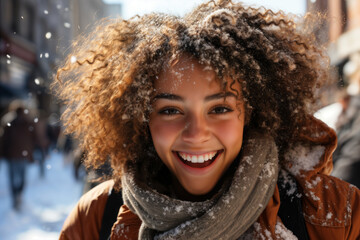 Portrait of a girl on a city street in winter