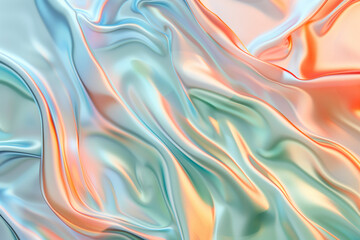 Abstract holographic mint background with pastel baby blue peachy orange, bright background.
