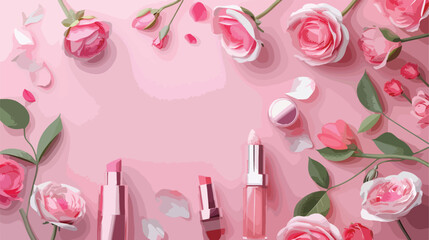Obraz na płótnie Canvas Composition with decorative cosmetics and rose flower