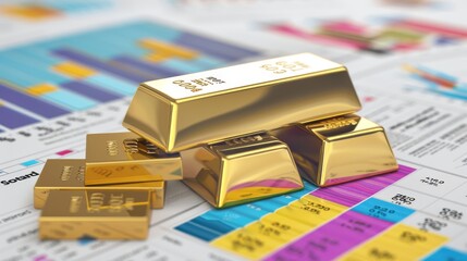 Gold bars stacked on financial compliance tools chart for regulatory indicators analysis