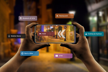 Finding hotels and other tourist facilities in the city with 3d navigation app based on augmented...