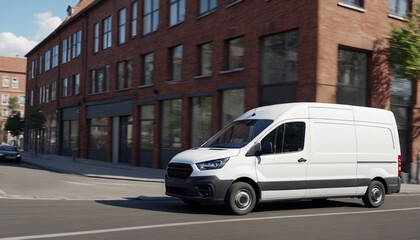 House removal truck with boxes. Van full of moving boxes and furniture near house. Relocation concept, cargo transportation.	