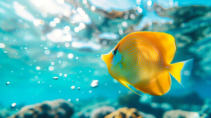 Naklejka premium Yellow longnose butterflyfish (fish underwater)