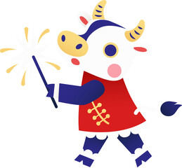 Cow hold a sparkler happily during Chinese New Year