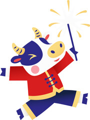 Cow hold a sparkler happily during Chinese New Year
