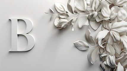  A delicate fusion of botanical motifs and the letter "B" creating an organic and harmonious design on a solid white canvas. 
