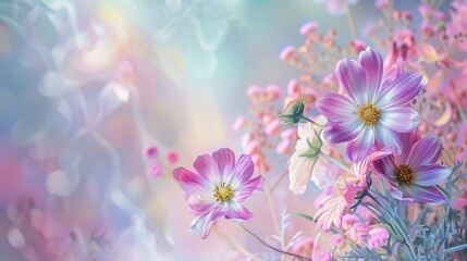 Obraz premium beautiful bright tender bouquet of flowers for birthday, soft pastel color background
