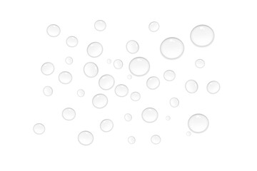 Transparent clean water droplets isolated on transparent background. Realistic water drop on white...