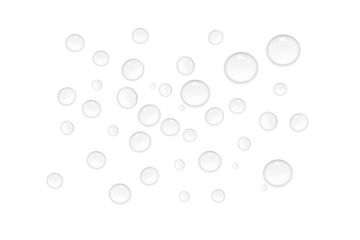 Transparent clean water droplets isolated on transparent background. Realistic water drop on white PNG. Collection of pure fresh condensation 3d droplet. Summer decoration design elements