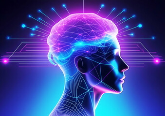 Obraz premium 科学技術の概念で光の人工知能の3dイラスト