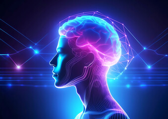Obraz premium 科学技術の概念で光の人工知能の3dイラスト