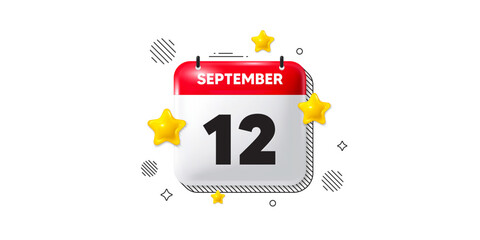 Calendar date of September 3d icon. 12th day of the month icon. Event schedule date. Meeting appointment time. 12th day of September. Calendar month date banner. Day or Monthly page. Vector