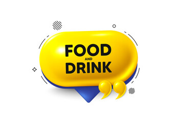 Offer speech bubble 3d icon. Food and Drink tag. Kitchen food offer. Restaurant menu. Food and Drink chat offer. Speech bubble quotation banner. Text box balloon. Vector