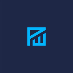 PW monogram logo in square shape with blue color