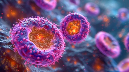 Science microscopic background, Magnified image of virus particles attacking human cells Illustration image,