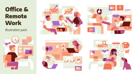An illustration pack about office and remote work