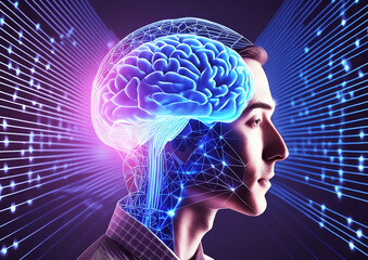 Fototapeta premium 科学技術の概念で人工知能を搭載した人間の3dイラスト