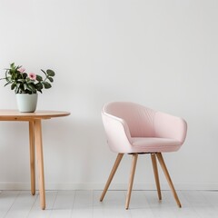 Blank wall home room interior with light pink chair and mini table