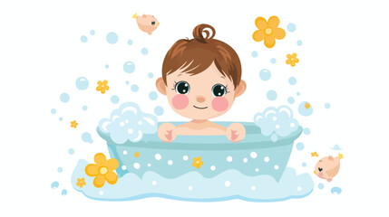 Cute little baby in bathtub on white background Vector