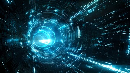 Obraz premium Futuristic light tunnel with glowing lines. Abstract sci-fi background. Perfect for tech and digital themes. AI