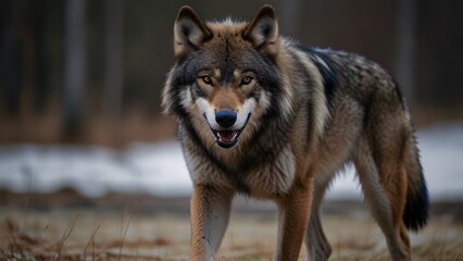 Obraz premium wild wolf on nature with blurr background