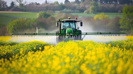 Fototapeta premium Watering crops from a tractor