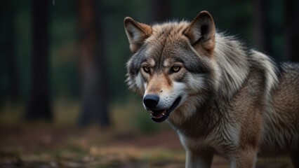 wild wolf on nature with blurr background