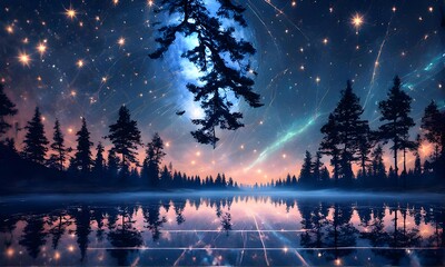 Fototapeta premium closeup photo illustration of a beautiful night sky surrounded by stars =AI generated illustration