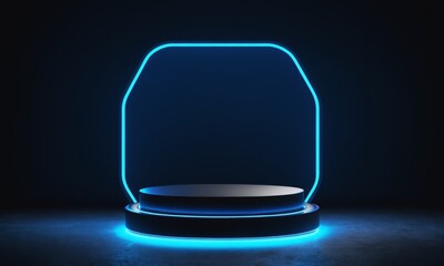 Futuristic podium platform with neon lights