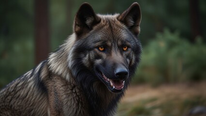 wild wolf on nature with blurr background