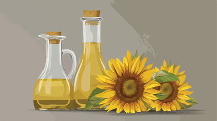 Decanter of sunflower oil on grey background Vector illustration