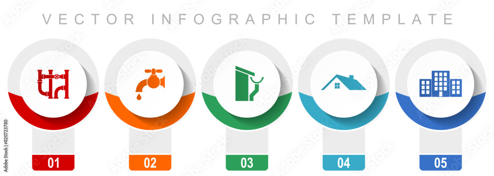Poster home service icon set, miscellaneous vector icons such as pipe, tap, roof and gutter, house and buil