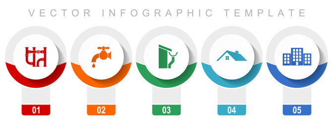 Home service icon set, miscellaneous vector icons such as pipe, tap, roof and gutter, house and building, modern design infographic template, web buttons in 5 color options