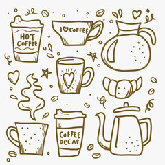 coffee hand drawn icon set vector
