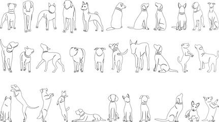 set of dogs in different sketch poses on a white background vector