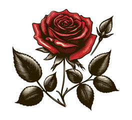 red rose flower hand drawn vintage vector