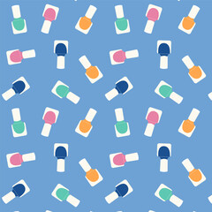 Seamless pattern with bottles of nail polishes of different colors. 