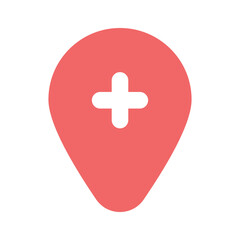 Medical sign inside map pin denoting concept icon of hospital location