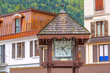 Chamonix Mont-Blanc, France street with clock