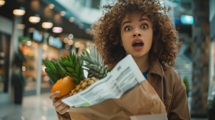 Woman Astonished While Grocery Shopping - Powered by Adobe