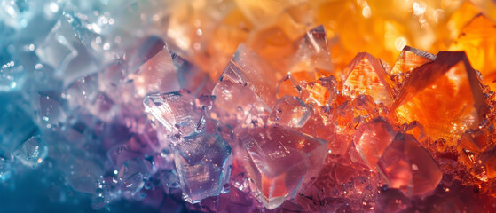 Detailed texture of magnified crystalline structures with vivid colors and intricate patterns.