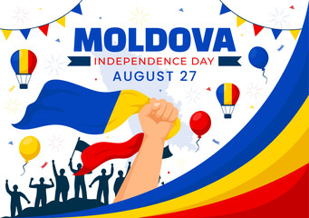 Moldova Independence Day Vector Illustration for August 27 featuring a Waving Flag in a National Holiday Flat Cartoon Style Background