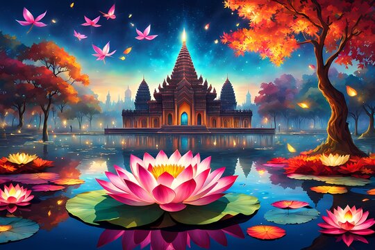 Thai temple fantasy art, Digital art, Illustration