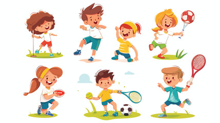 Happy children playing sport game doing physical exer