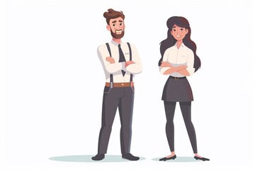 Portrait of a successful confident businessman and woman, Vector illustration.