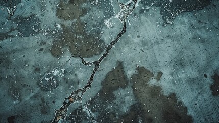 Top-down view of a factory concrete sidewalk with a prominent frost heave crack, showcasing the rugged break